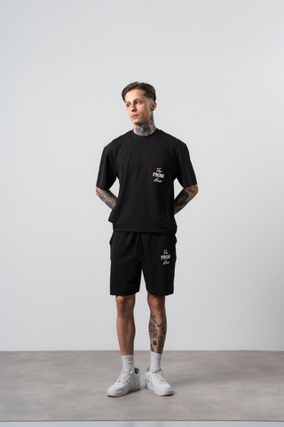 Respire Erkek Far From Basic Baskılı Regular Fit T-shirt Şort Takım Siyah