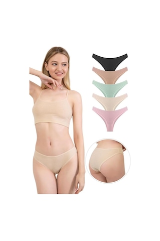 Kadın Pamuklu Ve Likralı Fitilli Kaşkorse Brezilya Külot 5'li Paket Çok Renkli 1 Çok Renkli