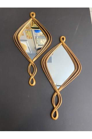 Dekoratif Polyester Dörtlü Damla Burgulu Lüks Salon Duvar Ayna Takımı Gold-eskitme