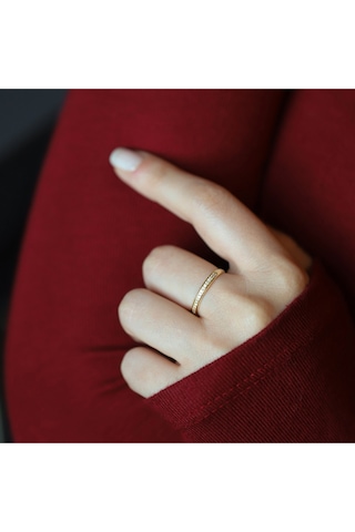 8 Ayar Sarı Altın Klasik Taşlı Alyans Yüzük