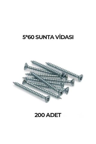 5 X 60 Mm 1 Kutu 200 Adet Sunta Ağaç Vidası
