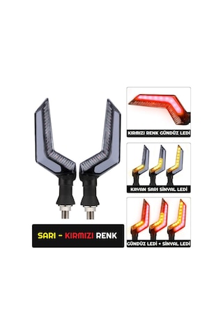Sarı-Kırmızı Renk Motosiklet Sinyal Ledi Takımı Kayar DRL Gündüz