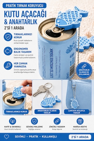 Pratik Tırnak Koruyucu Balık Tasarımlı Kutu İçecek Açacağı Ve Anahtarlık 2 Si 1 Arada 11286020
