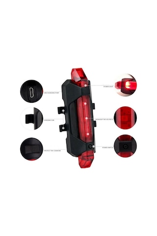 Usb Şarj Led Işık Bisiklet İkaz Işığı Arka Stop Lambası 5 Led 001