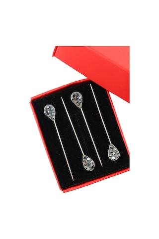 Numetal 4 Lü Badem Taşlı Eşarp İğnesi. Şal İğnesi. Türban İğnesi. Başörtü İğnesi. Eşarp Ve Şal İğnesi Gümüş