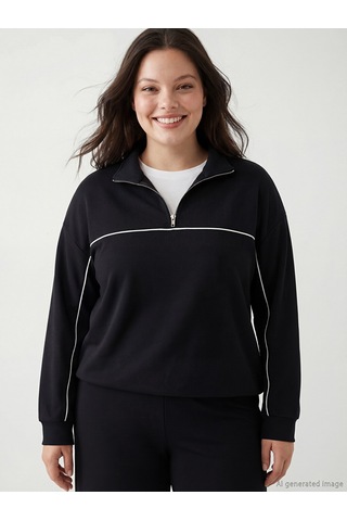 Lcw Modest Siyah Dik Yaka Oversize Kadın Sweatshirt