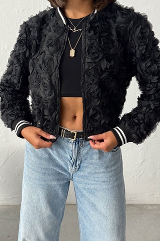 Verymoda Gül Süzüneli Fermuarlı Mont Siyah