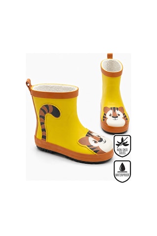 Deno Kids Denokids Erkek Çocuk Yağmur Botu Sarı Su Geçirmez Kaplan Desenli 24-32 N Çok Renkli