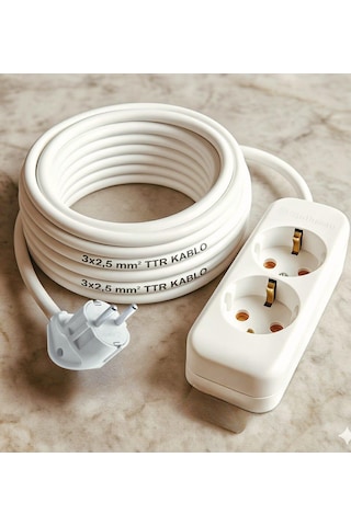 Acaroğlu - 10 Metre 3x2,5mm² Ttr Kablo İkili Uzatma Grup Priz 10