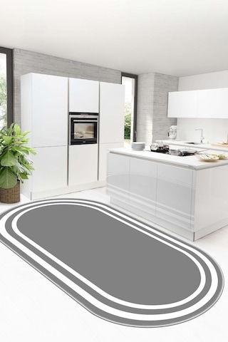 West Home Dijital Baskı Yıkanabilir Kaymaz Taban Leke Tutmaz Oval Mutfak Halısı Salon Halısı Ve Yolluk Wh 496 Grey Oval