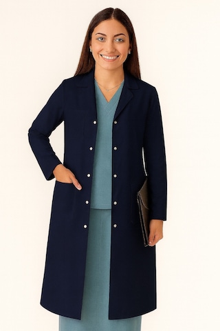 Kadın Klasik Yaka Alpaka Kumaş Slim Fit Önlük, Doktor, Öğretmen, Hemşire, Stajyer, Çalışma Önlüğü Lacivert