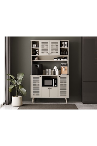Kahve Köşesi 120 Cm %100 Mdf Panjur Kapak Çok Amaçlı Dolap Kumtaşı