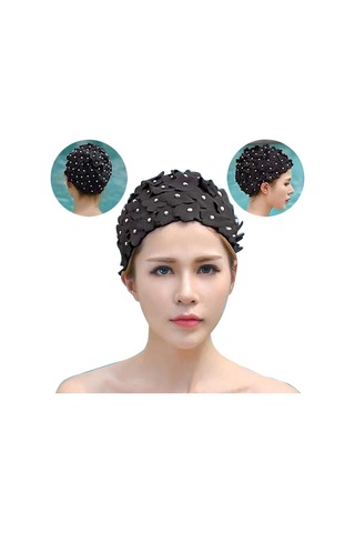 Siyah Vintage Çiçekli Yüzme Boneleri Kadın Şık Yüzme Boneleri D Siyah