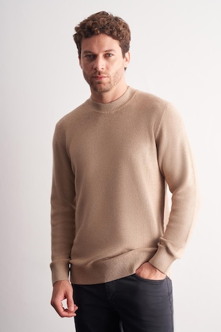 İmza Koyu Bej Yarım Balıkçı Yaka Uzun Kol Cepsiz Comfort Fit Casual Pamuklu Triko Kazak 1012255203 Açık Bej
