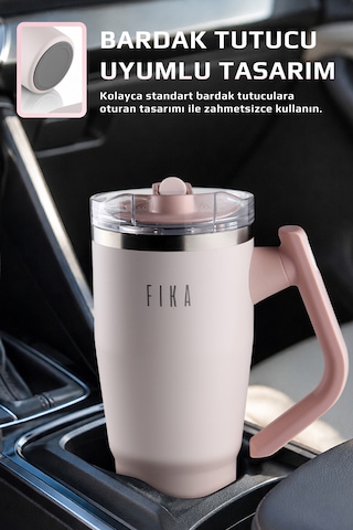 Fika Lumi Patentli Döner Kulplu Sızdırmaz Çift Ağızlıklı Çelik Termos 950 Ml Pembe