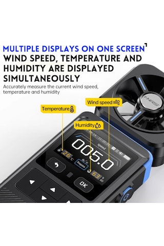 Vkemall Fnırsı Fam-02 3'ü 1 Arada Yüksek Hassasiyetli Anemometre Termometresi Elde Taşınabilir Pro 45869