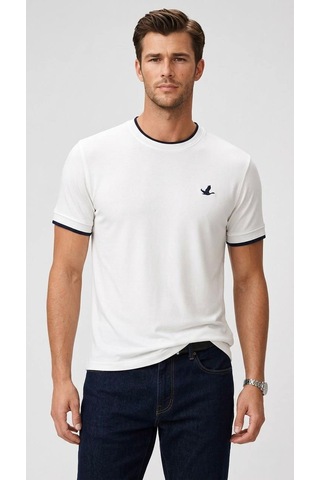 Oreiro Erkek %100 Pamuklu Basic Tişört - Kaliteli Bisiklet Yaka Düz T-shirt Açık Beyaz