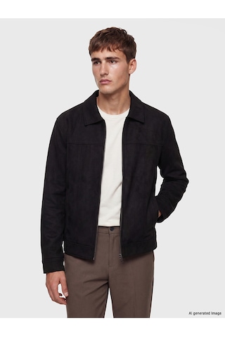Lcw Vision Siyah Loose Fit Süet Görünümlü Erkek Ceket