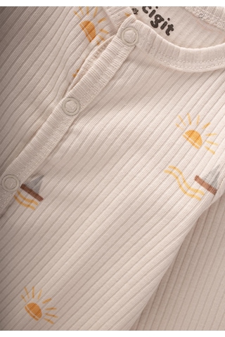 Cigit Ayaklı Kendinden Eldivenli Desenli Tulum 0-9 Ay Güneş Desen Güneş Desen