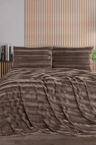 Zebra Casa Cozy Çift Kişilik Kahverengi Battaniye Takımı Kahverengi