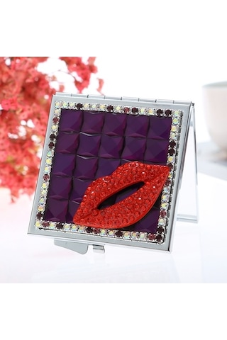 Flybuy El Yapımı Elmas Mini Ayna Taşınabilir Çift Taraflı Küçük Ayna, Yakut Kırmızı Renk Diğer