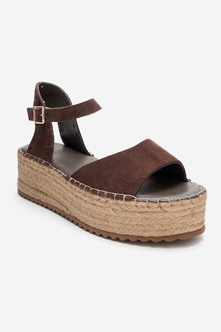 Luvishoes Serez Kahve Süet Hakiki Deri Kadın Hasır Dolgu Taban Sandalet Kahverengi