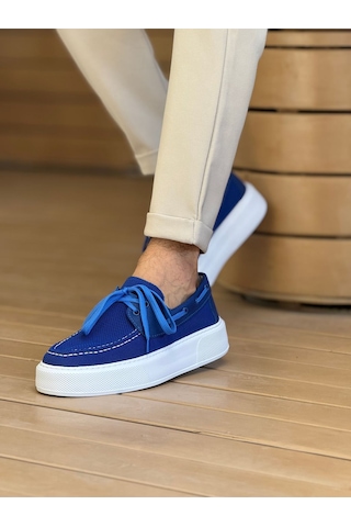 Roof Atelier Erkek Mavi Triko Kalın Taban Loafer Ayakkabı - 2602 - Triko Mavi