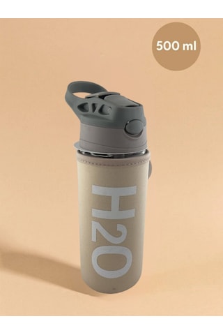 H2o Kılıflı Pipetli Cam Matara 500 Ml Bej