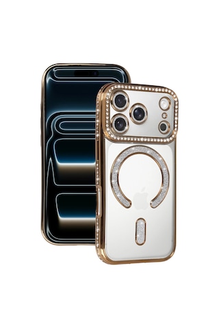 Apple İphone 17 Pro Joke Simli Magneticsafe Kılıf - Gold