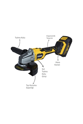 Rtrmax RTX3060 Şarjlı Avuç Taşlama Makinası Kömürsüz 125mm 2x4AhPlus Çift Akü Hızlı Şarj X-Lion