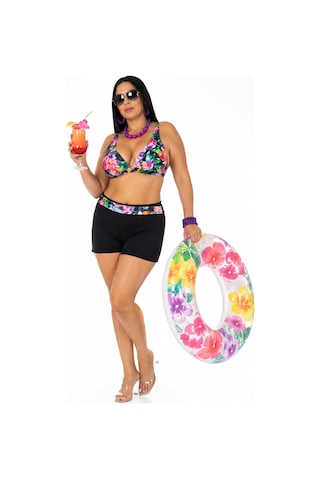 Büyük Beden Kalın Askılı Sabit Pedli Kadın Şortlu Bikini Takım Desenli