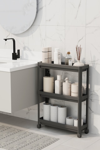 Mithra Life 3 Katlı Tekerlekli Slim İnce Siyah Banyo Mutfak Rafı Mıt1126 Siyah