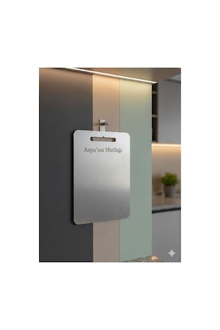 Askılı &  Yazılı %100 Paslanmaz Çelik Kesme Tahtası 24x33 Cm Gümüş