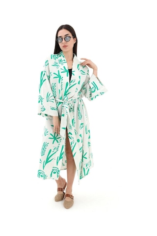 Wpr Baskılı Keten Kimono - Yeşil-yeşil Yeşil