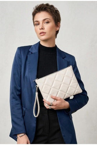 Estrella Paris Lavita Portföy & Clutch Çanta Çıkarılabilir Bileklik Askılı Krem 25 X 19 Cm