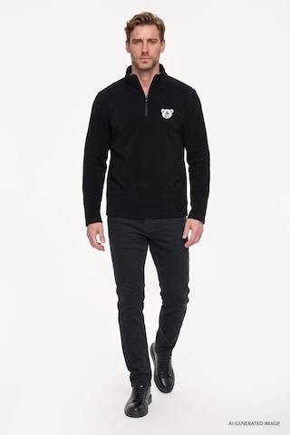 Ac&Co / Altınyıldız Classics Erkek Sıyah Anti-pilling Tüylenme Yapmayan Soğuk Geçirmez Standart Fit Bato Yaka Sweatshirt Polar Siyah