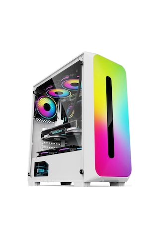 Revenge Colorful Beyaz 3 Fanlı 10 Mod RGB Işıklı Şeffaf Panel ATX Gaming Boş Bilgisayar Kasası