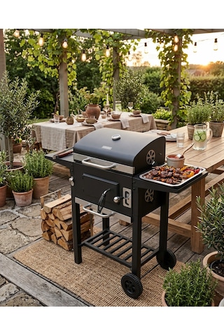 Zln3584 Kömürlü Mangal & Barbekü Pazlanmaz Çelik, Kademeli Isı, Taşınabilir Siyah