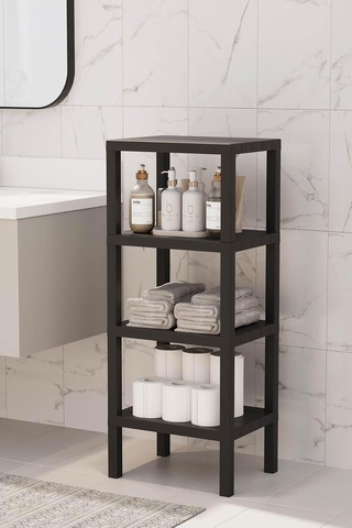 4 Katlı Siyah Çok Amaçlı Banyo, Balkon Düzenleyici Raf Ünitesi, 100x38x29 Cm Mtfks-om-2115-4lu