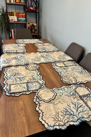 Dalım Keten Amerikan Servis Takımı 19 Parça Mavi Mavi