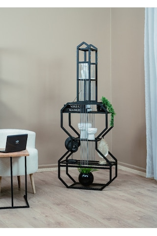 Metal Raflı Modern Gitar Kitaplık Salon Düzenleyici Çalışma Odası Dekoratif Mutfak Raf Ünite Siyah