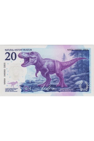 İngiltere Doğa Tarihi Müzesi Hatıra-tyrannosaurus Rex. Uv, Filigran Şerit Güvenlikli Seri Nolu. Çil.