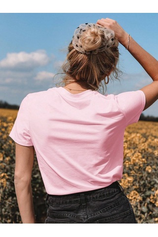 Dreamer T-shirt - Pembe Baskılı Oversize Bisiklet Yaka Kısa Kol Tişört Pembe