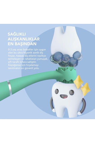 Issa 4 Baby Silikon Sonic Diş Fırçası Seti, Çift Taraflı Kıllar, Eğlenceli Gülümseme Özelliği, Hassas Ma