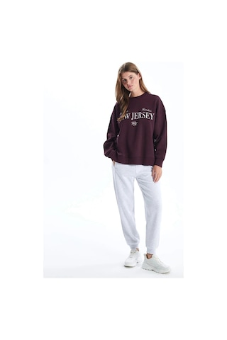 LC Waikiki Lcw Vision Mürdüm Bisiklet Yaka Baskılı Oversize Kadın Kalın Sweatshirt Plum