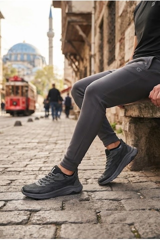 Scooter M2010 Rahat Tekstil Sneaker Erkek Ayakkabı Siyah - Füme