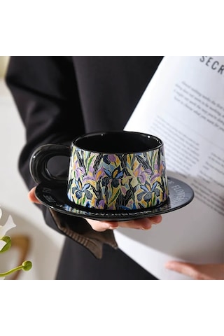 Maiyame Beyaz Seramik Çay/ Kahve Fincan Ve Tabak Seti - 280 Ml Bahar Çiçek Desenli Hediyelik Kutulu Hediye Paketi Beyaz