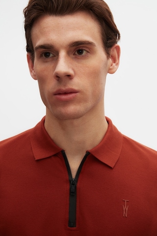 Twn Slim Fit Kiremit Pike Dokulu Yarım Fermuarlı Polo Yaka T-shirt 4ec14ortfrplo KIREMIT