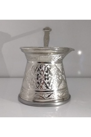 Ayvalı Döküm Bakır Gümüş Kaplama Cezve 4 Kişilik Bakir