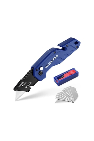 Workpro Wp211008 Profesyonel Katlanır Çok Amaçlı Rötuş Maket Bıçağı + 10 Adet Yedek Bıçak Fr Wp211008